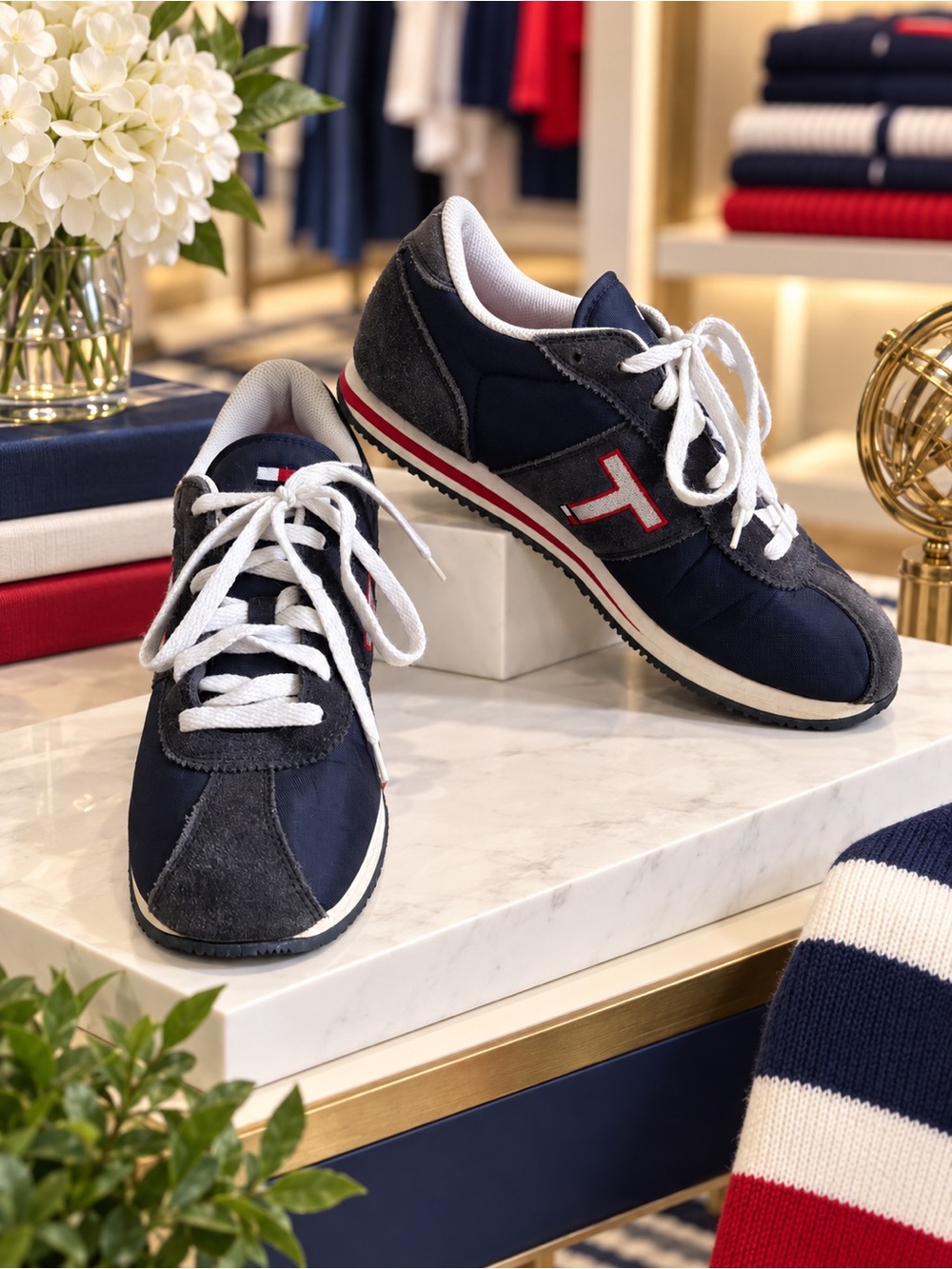 Tommy Hilfiger Navy, Gray and Red Retro Runner Sneakers